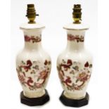 A pair of Mason's Mandalay pattern pottery table lamps, on hardwood bases, 35cm high.