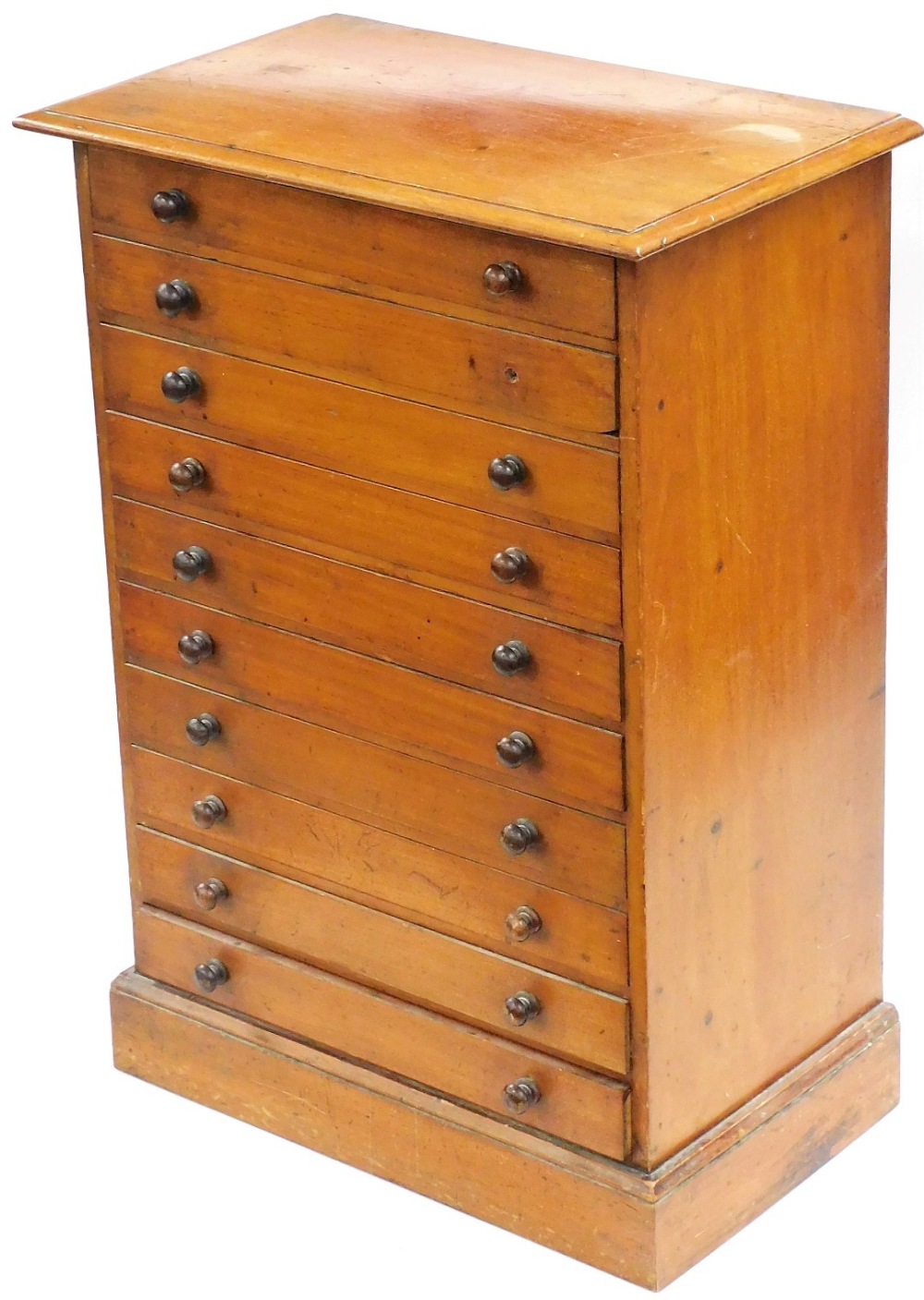 A late Victorian mahogany collector's chest, the rectangular top with a moulded edge above ten drawe