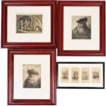 Two antiquarian portrait engravings after Rembrandt, one by Thomas Worbridge, 17cm x 12cm, and two f