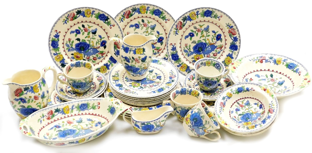 A Masons Regency pattern ironstone part tea and dinner service, comprising four teacups, four saucer
