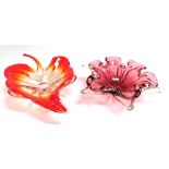 A Venetian red glass dish, of six petal floral form, 29cm wide, and a further red and clear glass di