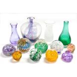 A group of Caithness and other glassware, to include various paperweights, mottled white glass trump