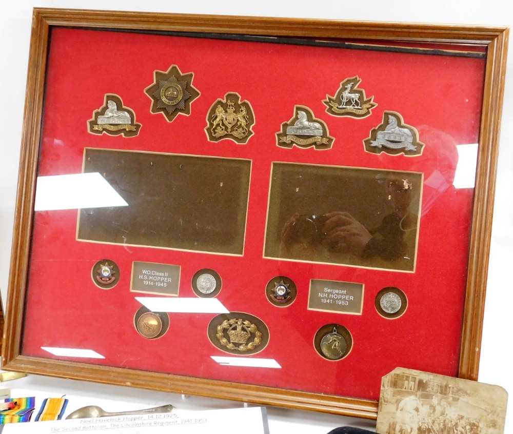 Militaria and sundry ephemera, relating to the Hopper family of Lincolnshire, including cap badges, - Image 7 of 9