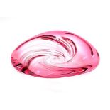 A Val St Lambert pink triform glass dish, with swirl decoration, etched mark, 22cm wide.