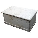 A Victorian white painted pine tool chest, 38cm high, 80cm wide, 44cm deep.
