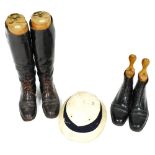 A pair of post World War I period brown leather military riding boots, by Moore Brothers, Salisbury,