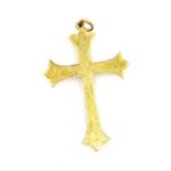 A cross pendant, of plain design with trefoil ends, yellow metal stamped 9ct, 3.5cm high, 1.9g.