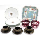 A group of pottery, porcelain and glassware, to include a Limoges dish, decorated with flowers and b