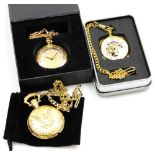 Three pocket watches, comprising a United States pocket watch, a square design open work mov
