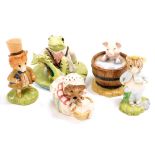 Five Beswick Royal Doulton Beatrix Potter figures, comprising Jeremy Fisher Catches a Fish, Amiable