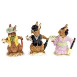 Three Royal Doulton Bunnykins teapots, comprising London City Gent D6966, Aussie Explorer D7027 and