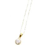A 9ct gold pendant and chain, the circular pendant set with white paste stone, in a rub over 9ct gol