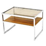 A 1960s/70s chrome plated and rosewood small coffee table, of rectangular form, with under tier, 42c