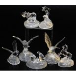 A group of moulded glass animal figures, to include an eagle, 19cm high, rearing horse, 16cm high, o