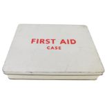 A 1960's/1970's first aid kit, with white enamel tin and contents, to include triangular bandage,