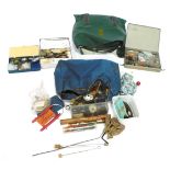 A group of fishing equipment, comprising fishing reels, tackle, fly fishing spools, etc. (a