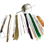 Fishing rods, to include a 13" fly rod split cane No 1 Sharpes, a Clan, short flick cane bait rod, a