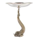 A Cutajer Works Malta silver plated epergne stand, with stylised dolphin column and circular rose