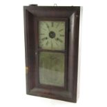 A 19thC century American wall clock, with rectangular mahogany casing, with square painted dial,