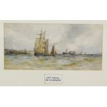 W Cannon (20thC School). Off Deal, ships in rough seas, watercolour, 13.5cm x 29cm, mounted and