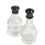 A Victorian glass communion bottle, of baluster form, with engraved decoration, silver mount and