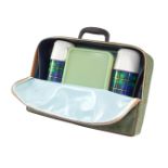 A Brexton lunch box case, the material outer casing with two plastic flasks and sandwich box, 38cm