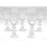 A set of five Grasmere glass wine goblets, decorated in Cumbria pattern, of baluster form, with a