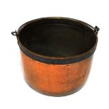 A large copper boiling pan, with soldered and bordered top, 33cm high, 45cm diameter.