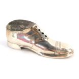 A large Edwardian novelty silver shoe pin cushion by Solomon Blanckensee & Sons, with maker's