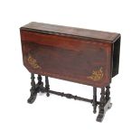 An Edwardian inlaid rosewood Sutherland table, with canted top, 66cm high, 75cm wide.