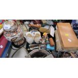 Two table lamps, Aynsley cake servers, part dressing table set, ornaments, cookery book, etc. (1