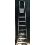 An aluminium eight step step ladder.