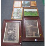 Pictures and prints, marquetry panel, oil on boards, etc. (a quantity)