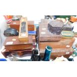 Wooden boxes, a wooden writing box, flame topped jewellery box, etc. (a quantity)
