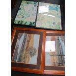 Two framed coloured maps of the Middle Earth, and two amateur watercolour lake scenes. (4)