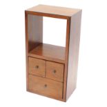 An open cabinet, with two short and long drawer beneath, 82cm high, 45cm wide, 30cm deep.
