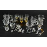 Various glassware early 20thC custard cups, Swarovski animals to include owl 8cm high, hedgehog, swa