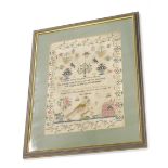 An early 19thC pictorial and motto sampler, by Mary Anne Goodridges, aged 10, 44cm x 32cm, (glazed a