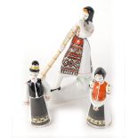 Various 20thC Hollohaza figures, to include a girl in bonnet, another playing French horn, polychrom