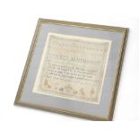 An early 19thC pictorial, motto and alphabetic sampler, by Mary Anne Goodridges, aged 10 years, 29cm