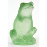 A 20thC Lalique green glass figure frog, script mark, 6cm high.