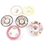 Various 19thC cabinet plates, one hand painted with a scene, another with floral centre with a pink