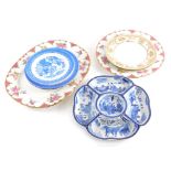 Various china and effects, an Aynsley bone china cabinet plate, 27cm diameter, Chinese blue and whit