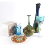 Various 20thC British Studio Glass, John Ditchfield, a kiln-formed plate, wine glass, 23cm high etc