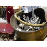 Various silver plated ware and a copper coal bucket.