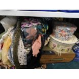 Miscellaneous items, to include vintage scarves, hat boxes, suitcases, etc.