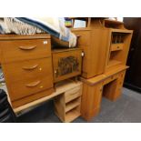 A collection of furniture, to include desk, small Oriental carved cabinet, two Oriental stools,