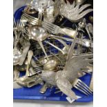 Various silver plated ware, cockerel figures, flatware. (a quantity)