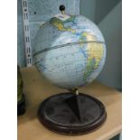 A Chad Valley tin plate globe and stand.