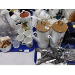 A large quantity of vintage coffee pots, part tea set, cutlery, etc.